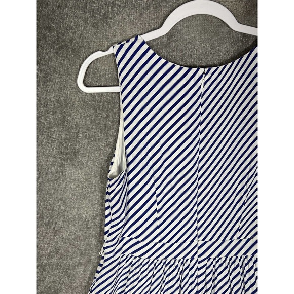 LOFT Sleeveless Lined Striped Crossover V-Neck Dress Womens Size‎ 8 Blue White - Picture 12 of 16